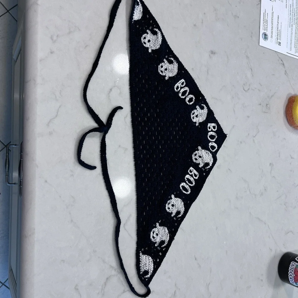 Crochet Head Scarf Halloween Black White Ghosts‎ Boo One Size